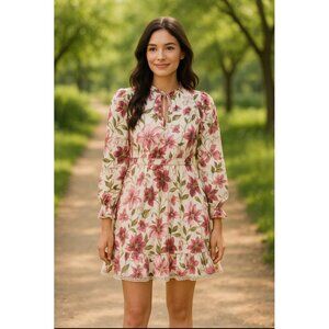 Rachel Parcell Dress Womens 2XL Tie Neck Chiffon Long Sleeve Colorful Fairycore